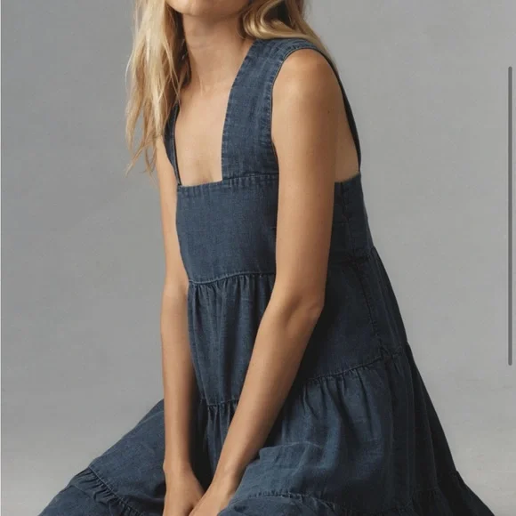 The Helena Square-Neck Tiered Midi denim - Picture 2 of 4